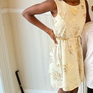Cream colored white and gold dress with gold belt size small! worn once